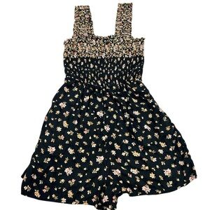 American Eagle Black Floral Romper XS | Smocked Waist Short Summer One Piece